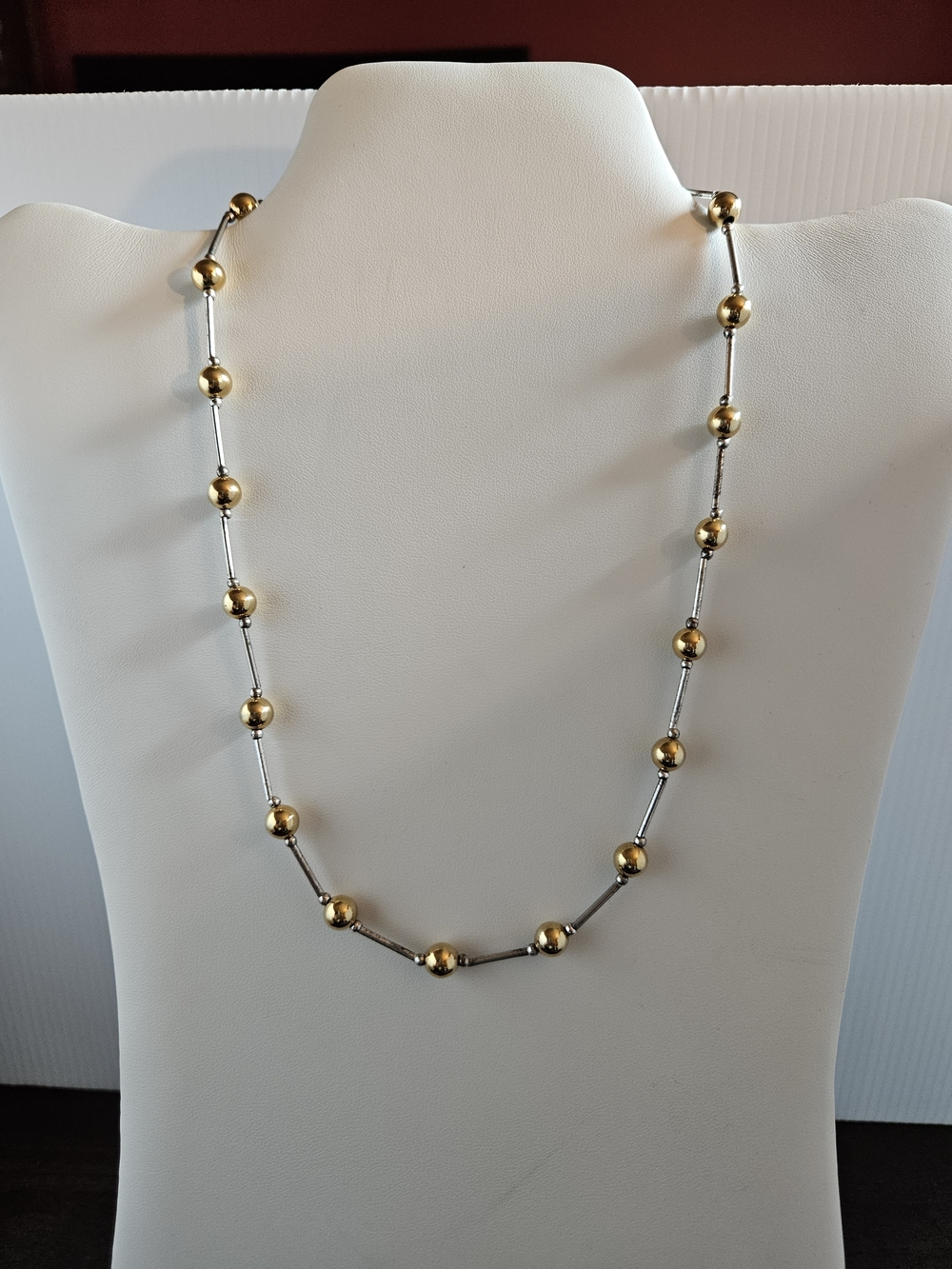 Vintage Premier Designs elegant Two-Tone Gold Bead and Tube Necklace 18 Inches